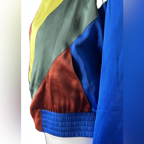 BCBG Color Blocked Satin Off Shoulder Bomber Jacket w/ Pockets Size Small - Picture 5 of 11